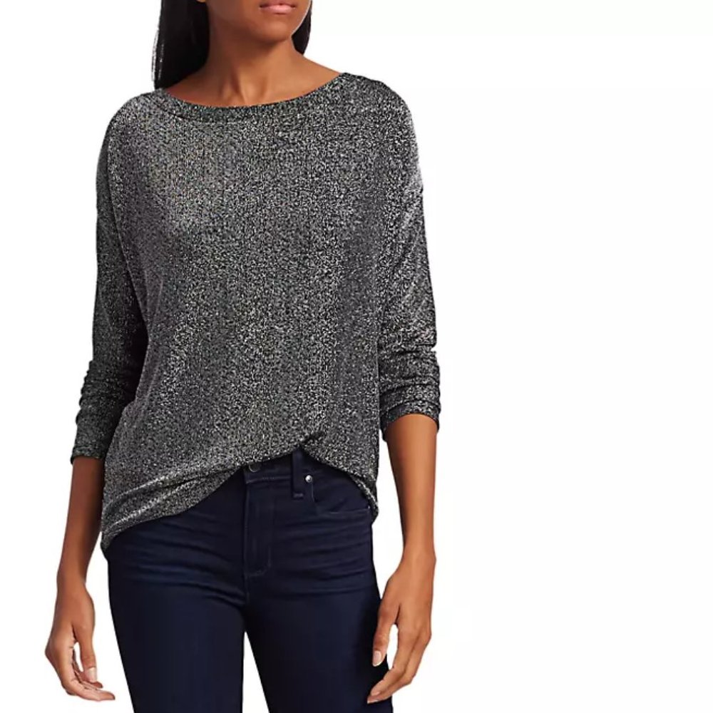 Paige Celeste Keyhole-Back Metallic Knit Top